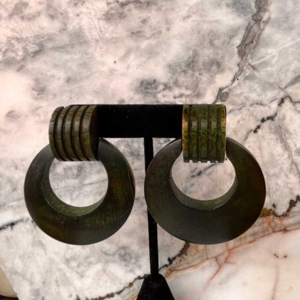 Vintage wooden boho clip on earrings